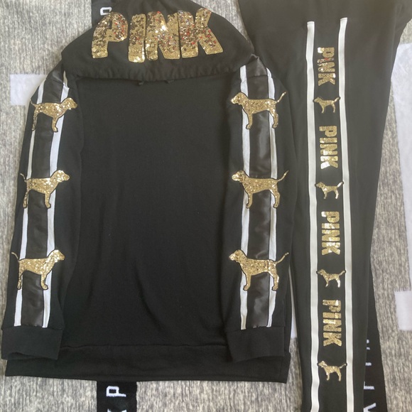 PINK Victoria Secret Gold Bling Dog Hoodie and Leggings RARE HTF - Picture 2 of 6